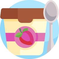 A jar of yogurt with a spoon and strawberry vector