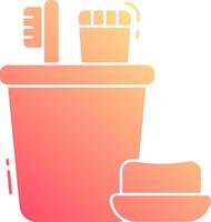 A pink and orange container with toothbrushes and a toothbrush vector