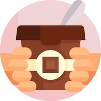 A hand holding a cup of chocolate pudding vector