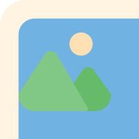 A flat icon with a mountain and a sun vector
