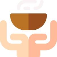 A hand holding a bowl of food with a steam coming out of it vector