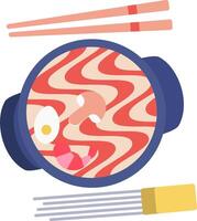 A bowl of ramen with chopsticks and a face vector