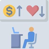 A person sitting at a desk with a dollar sign and a heart vector