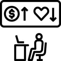 A man sitting at a desk with a dollar sign and a heart vector