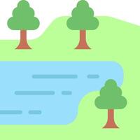 A cartoon illustration of a lake and trees vector