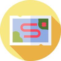 A flat icon of a map with a red dot vector