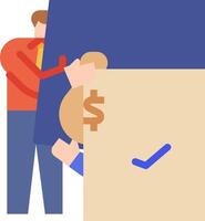 A man is holding a large box with a dollar sign on it vector