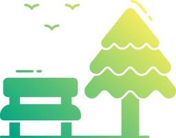 A green and white park bench with a tree in the background vector