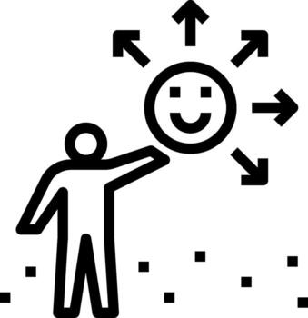 A man is holding a smiley face with arrows pointing to it vector