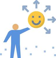 A man holding up a smiley face with arrows pointing to it vector