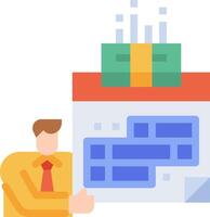 A man holding a calendar with a stack of money vector