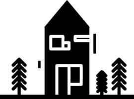 A black and white illustration of a house with trees vector