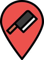 A red pin with a black and red knife on it vector