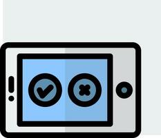 A tablet with a check mark and a cross vector