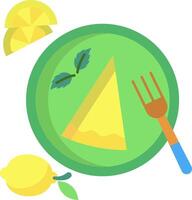 A plate with a fork and a slice of lemon vector