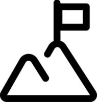 A black and white icon of a mountain with a flag on top vector