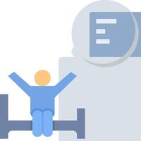 A person sitting on a bed with their arms up vector