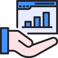 Hand holding a graph bar chart icon vector