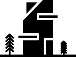 A black and white logo of a building with trees vector