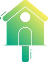 A green and yellow birdhouse icon vector