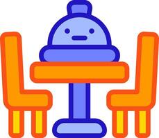 A cartoon table with two chairs and a plate vector