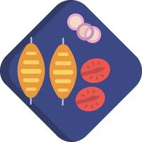 A flat icon of a grill with tomatoes and onions vector
