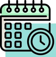 A calendar and clock icon on a blue background vector