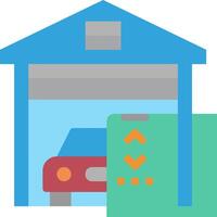 A car is parked in a garage with a blue roof vector