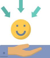 A hand holding a smiley face with arrows pointing up vector