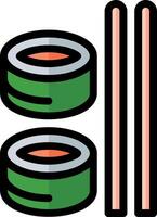 Sushi icon with chopsticks and two rolls vector