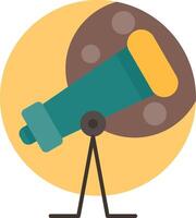 A flat icon of a telescope with a yellow background vector