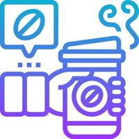 A hand holding a coffee cup and a speech bubble vector