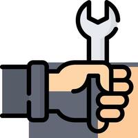 A hand holding a wrench in the middle of a square vector