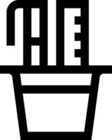 A black and white icon of a bucket with a fork in it vector