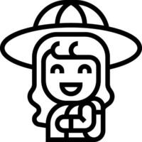 A black and white image of a woman wearing a hat vector