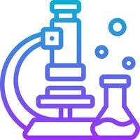 A microscope and a flask are shown in a line icon vector