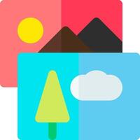 A flat icon with a tree, sun and clouds vector