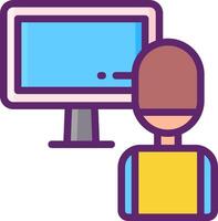 A person is looking at a computer monitor vector