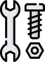 A wrench and nut are shown in a flat design vector