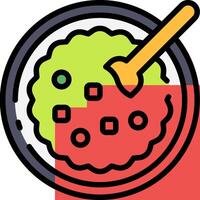 A bowl of food with a spoon in it vector