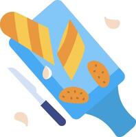 A cutting board with bread and butter vector