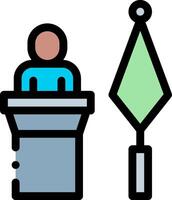 A man is standing at a podium with a green umbrella vector