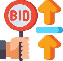A hand holding a bid sign and an arrow pointing up vector
