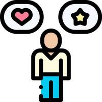 A man is standing in front of two hearts and a star vector
