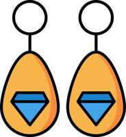 Two earrings with a blue diamond on one side and a yellow diamond on the other vector