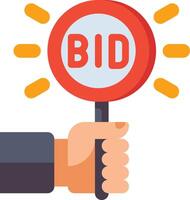 Bidder holding a magnifying glass with bid sign vector