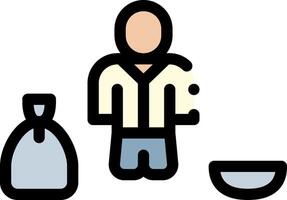 A man is standing next to a bag and a bowl vector
