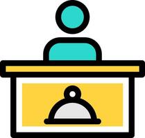 A person sitting at a desk with a bell on top vector