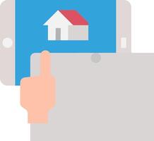 A hand holding a tablet with a house icon vector