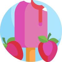 Pink ice cream with strawberries on a stick vector